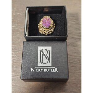 Vintage Fashion Jewelry Nicky Butler Druzy Gold Plated Ring Signed NB